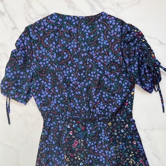 French Connection Aubine Drape VNeck Black Floral Tie Sleeve Dress US 2 NWT $128 - Picture 9 of 13